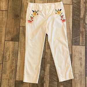 LOFT Marisa Cream Pants with Floral Embroidery